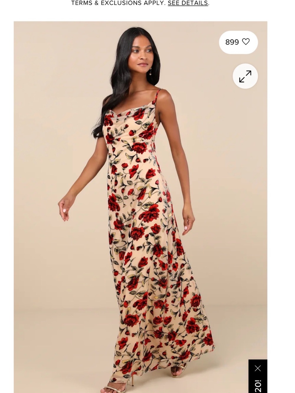 Lulu's Cream Maxi Dress with Red Rose Print